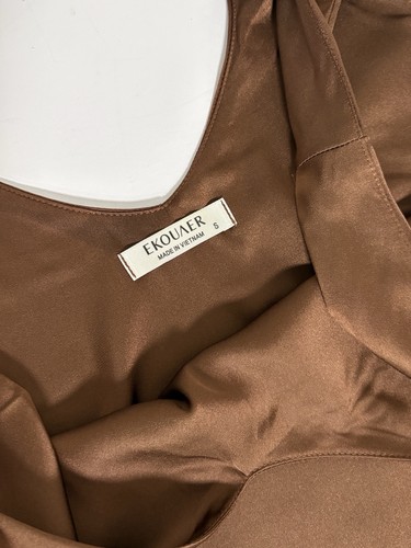 Ekouaer Womens Sleeveless Top Brown Sz S Silky Double V Versatile Staple Casual - Picture 7 of 11