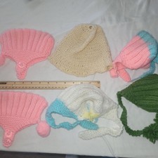 Vintage Hand Knitted Hats And Bonnets Baby  Child Size Lot Of 6