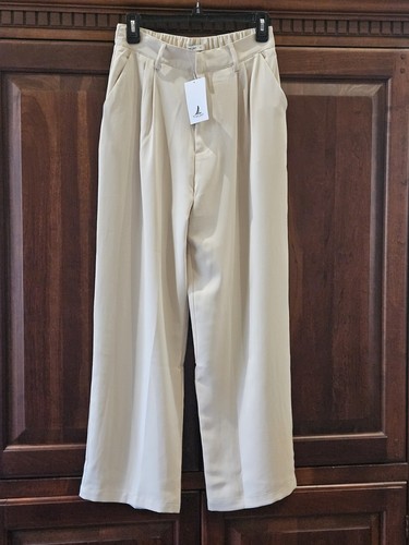 NEW Tronjori Women High Waist Wide Leg Long Palazzo Pants "Beige" Size 6 Short