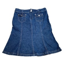 Vintage Y2K UnionBay Denim Jean Front Pocket Midi Knee Length Flare Skirt 11