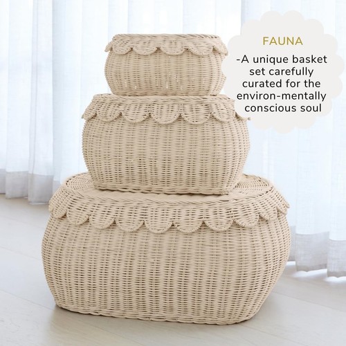 Large Scalloped Basket Set Of 3 - Hand-Woven & Award-Winning Scallop Basket -... - Picture 2 of 9