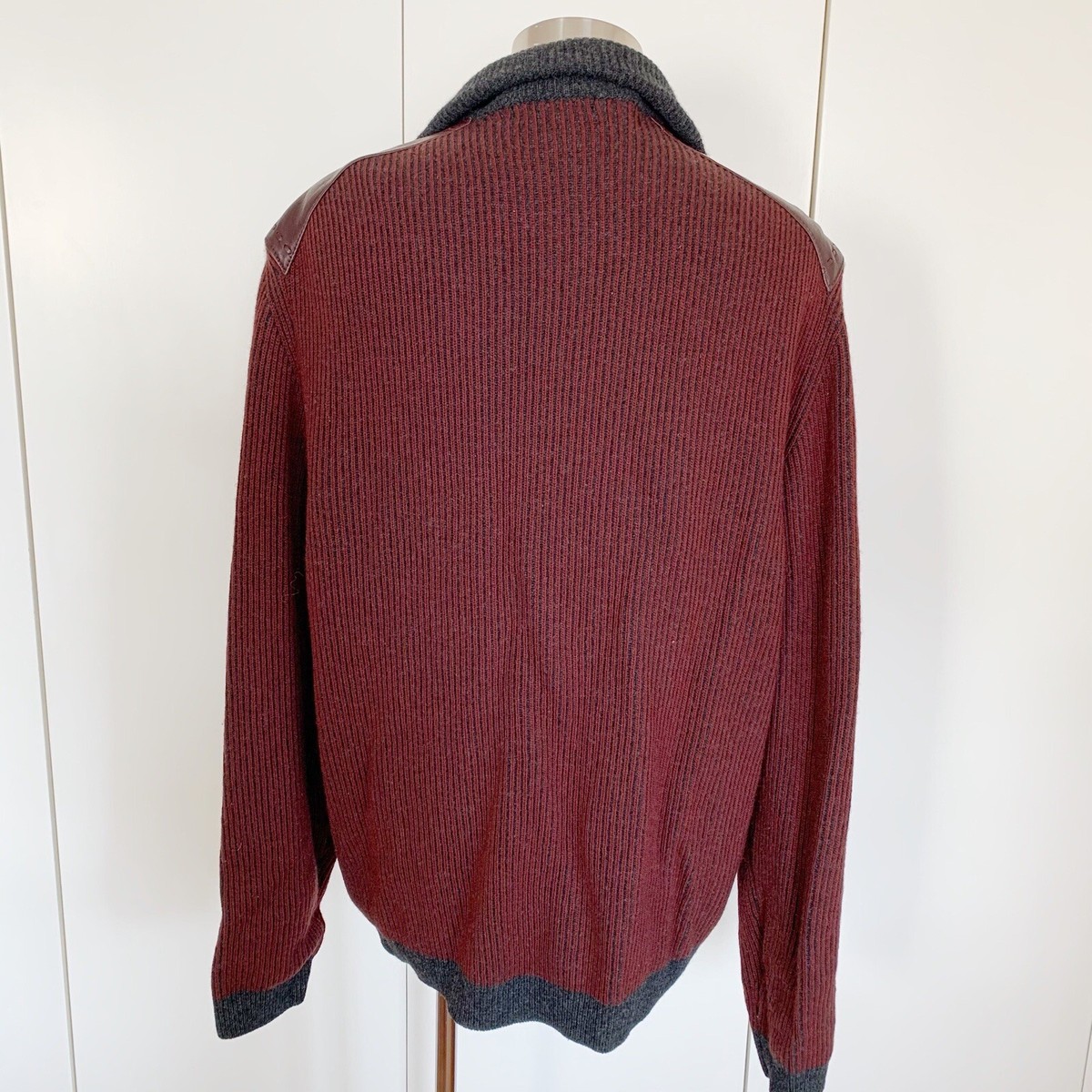 TORRAS fakesuède×knit switching blouson Torras Burgundy Leather And Wool Knitted Bomber Jacket Sz 54