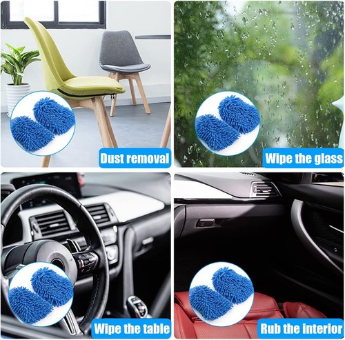 Guante de chenilla suave de microfibra para lavado de autos - Guantes de lavado de manos (azul y rojo) paquete de 2 - Imagen 10 de 22