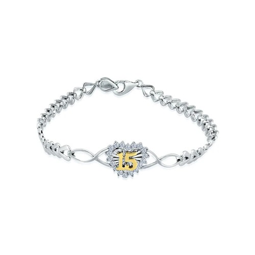Sterling Silver 925 Diamond Cut Quincinera Heart Clear CZ Bracelet - Picture 1 of 2