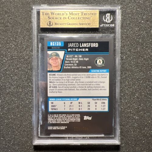 2006 Bowman Chrome JARED LANSFORD #BC135 Refractor ROOKIE 229/500 - BGS 9.5 - Picture 3 of 5
