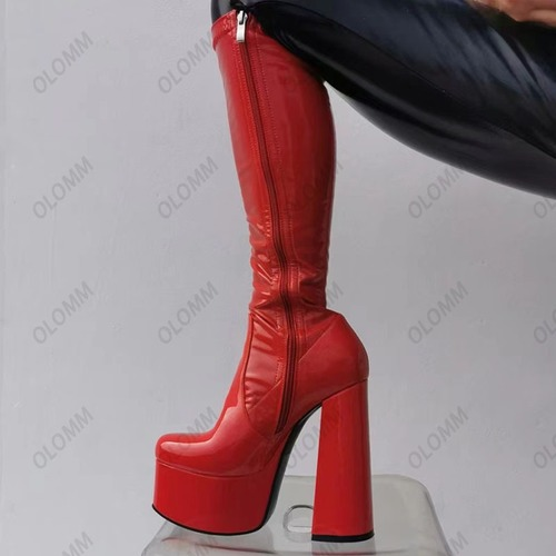 New Women Platform Knee Boots Stretch Block Heel Round Toe Gorgeous Shoes US5-15 - Picture 3 of 15