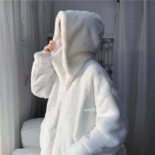 Men Faux Fur Top Coat Jacket Outerwear Hooded Warm Thicken Winter Plush Casual
