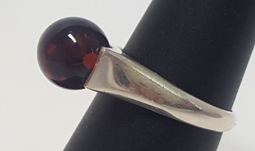 Valerio Poland V.8 Amber Ball Modernist Sterling Silver Ring Size 8.5 Vtg Signed - Picture 10 of 16