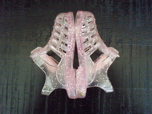 Teeny Toes Girl's Clear Pink Glitter & Flowers Jelly Sandal - Baby Size 2 - Picture 3 of 5