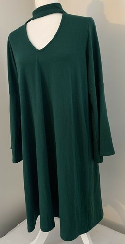 Karen Kane Womens Dress Choker A Line Knit Solid Green Size 0X or XL - Picture 2 of 12