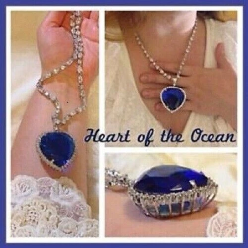 Precioso "Collar Titanic Corazón del Océano" 20Ct Zafiro Azul Simulado y Circonita cúbica Foto 2 de 4