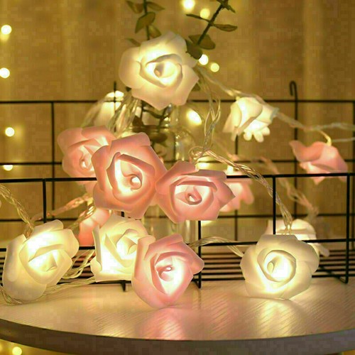 20 Led Rose Flower Fairy String Lights Lamp for Wedding Room Xmas Party Decor - Picture 11 of 12