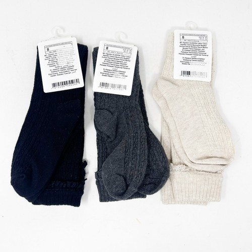 Mayoral Girls Size 8 Cable Knit Knee High Socks Bundle Black, Grey & Cream - Picture 3 of 6