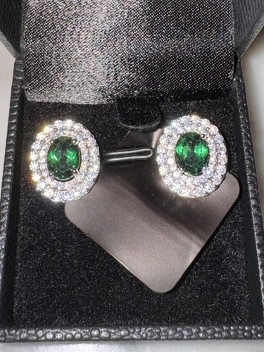 Gold Coast Lab Created Emerald Platinum Plated Earrings NEW In Box - Picture 2 of 6