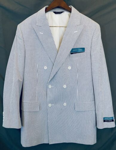Jos A Bank Sport Coat Blazer 43L 37W Double Breast Seersucker 100% Cotton, NWT