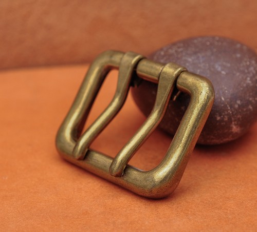 Fibbia per cintura in ottone anticato Double Pin Leather Belt adatta per cinghie da 4 mm - Foto 1 di 10