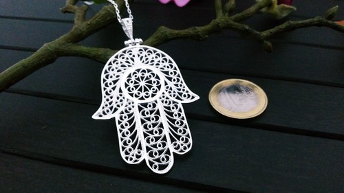925 Silber Grosser XL Anhänger Hand der Fatima Hamsa Khamsa Kettenanhänger Kette - Bild 2 von 5