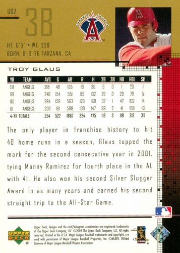 2002 Upper Deck UD Plus Retail Troy Glaus 2 Angels 0040/1125 - Picture 2 of 2