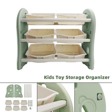 Kids Toy Storage Organizer With 6 Plastic Storage Bins Plastic Toy Rack Green,