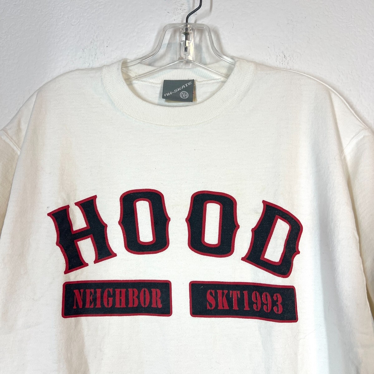 応援グッズ NEIGHBORHOOD SKATE 90s new era Vintage Neighborhood Skateboard T-Shirt Large White Skater Tee 90s