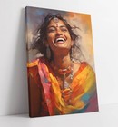 PAINTERLY PORTRAIT OF SMILING INDIAN WOMAN -DEEP FRAMED CANVAS WALL ART PRINT
