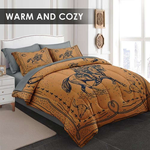 Comforter Set Queen Size, Western Cowboy Retro 7 Pcs Bedding for Kids and Adu... - Picture 2 of 7