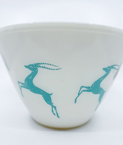 Vintage Fire King Milchglas konische spritzwassergeschützte Schüssel - Türkis Gazelle, 9,5" - Bild 6 von 13