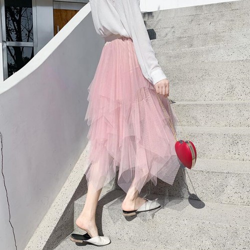 Lady Women Tulle Mesh Skirt High Waist Layers Pleated Maxi Long Dress Skirts - Picture 6 of 22