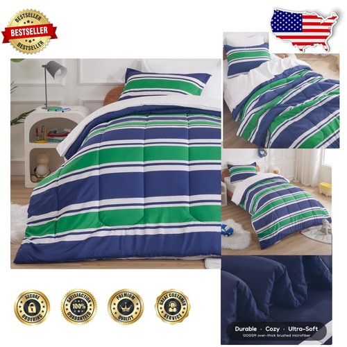 Charming Kids Rugby Stripe Comforter - Ultra-Soft 7-Piece Full/Queen Bedding Set