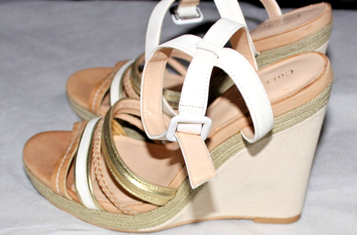 Cole Haan Nassau Neutral Leather Canvas Wedge Womens Sandals Shoes Size 7.5M US - Picture 6 of 10