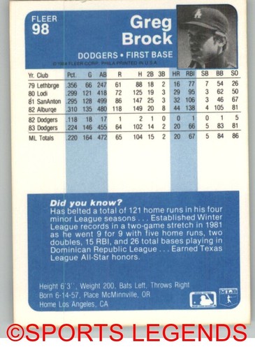 1984 Fleer MLB #1-100 - Picture 197 of 201
