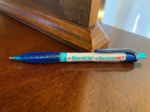 Vintage Drug Rep Benicar/BenicarHCT pen with rubber grip. Black ink.
