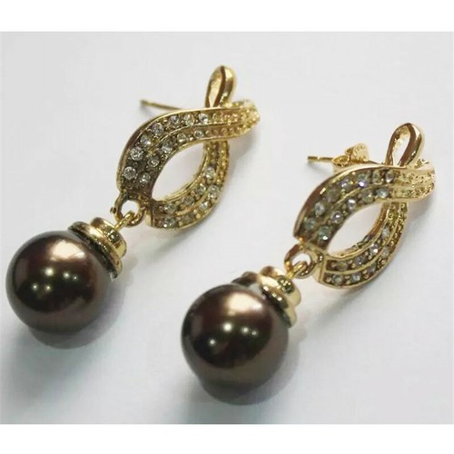 12mm Women's Round Sea Shell Pearl Drop Dangle Earrings 18K Gold Plated Jewelry - Picture 15 of 27
