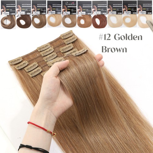 100% Clip In Real Remy Human Hair Extensions 8 pcs Full Head 10-24inch Highlight - Picture 71 of 97