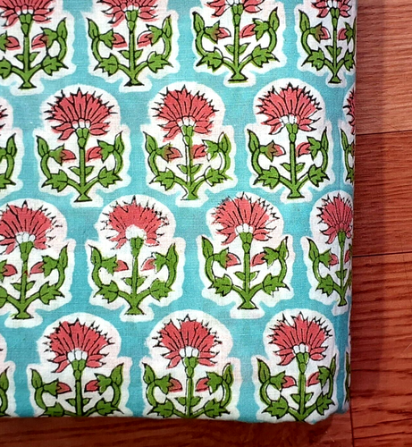 Blue Pink By the Yard Block Print Indian Floral Fabric for Sewing Dressmaking - Bild 4 von 8