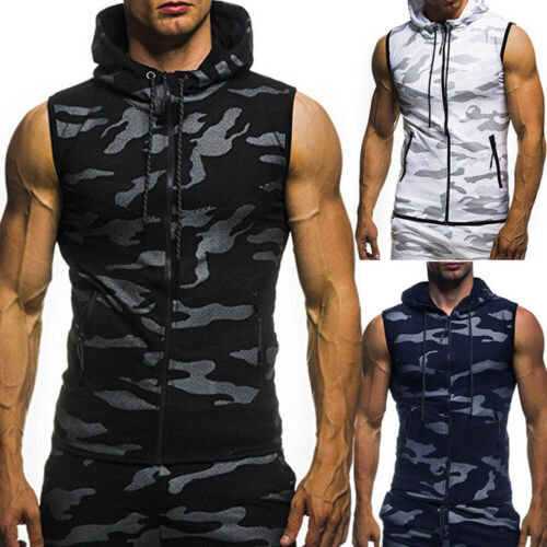 Tomppy Mens Hooded Tank Tops Sleeveless Sports Vest Hoodie Pullover Swearshirt with Skull Mask 