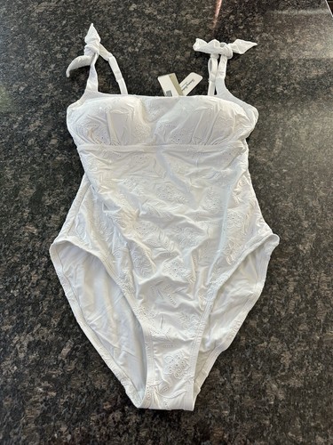 NWT TOMMY BAHAMA 'Eyelet Hideaway' Square Neck 1-Piece Swimsuit SZ 14 White $178 - Picture 3 of 9