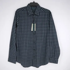 Perry Ellis Men's Long-Sleeve Shirt M Medium Blue White Check Stretch NWT $79.50
