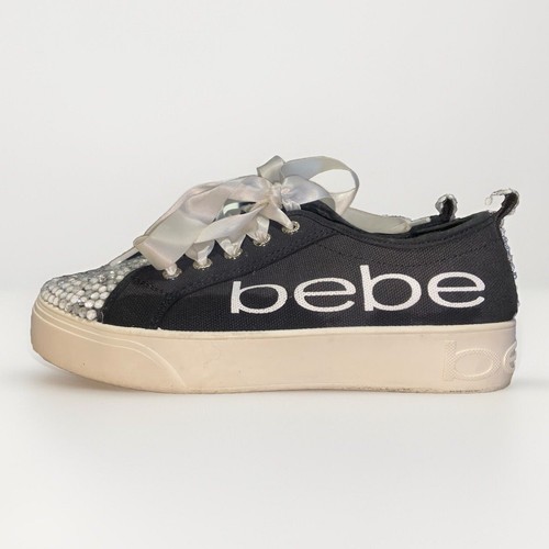 Bebe Sport Black Bedazzled Lace-Up Sneakers Women’s Size 8 - Picture 2 of 8