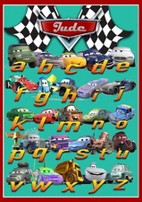 Personalised Childrens Disney Cars Alphabet poster A2 A3 A4 - Digital File