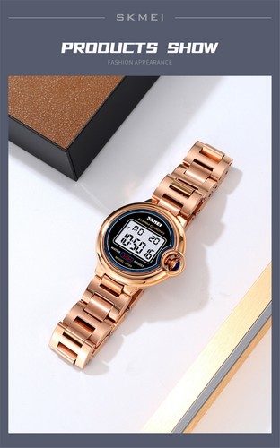 SKMEI Reloj Mujer Oro Digital Reloj Pulsera LED Alarma Cronómetro Lujo Reloj Acero - Imagen 14 de 20