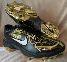 NIKE Size 12.5 ALPHA HUARACHE ELITE 3 LOW Baseball Cleats Black Gold CV3553-001