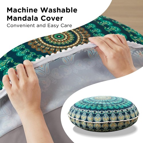 Durable Round Floor Cushions with Pom Pom Trim - 2 Pack Outdoor and Indoor Use - Picture 4 of 11