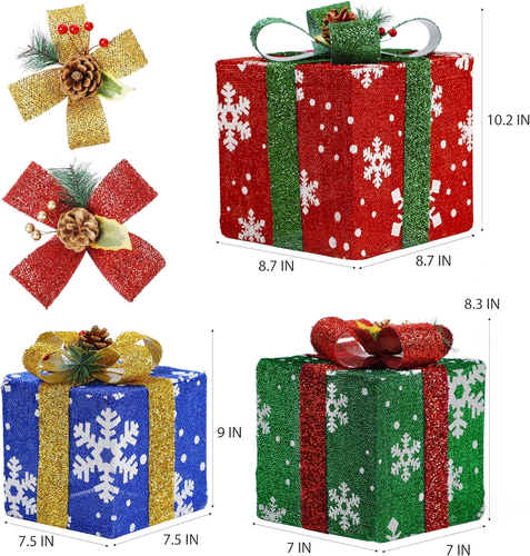 Set of 3 Lighted Gift Boxes Christmas Decorations, Snowflake Present Boxes, Chri - Picture 2 of 7