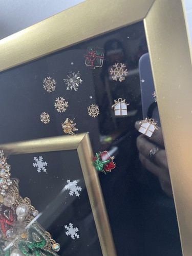 Diamantes de imitación con árbol de Navidad reciclado con joyas ~ enmarcado, hecho a mano - Imagen 6 de 12