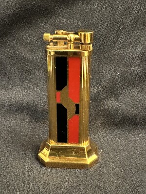 Vintage Art Deco Dunhill Gold and Black & RedEnamel Table Lighter