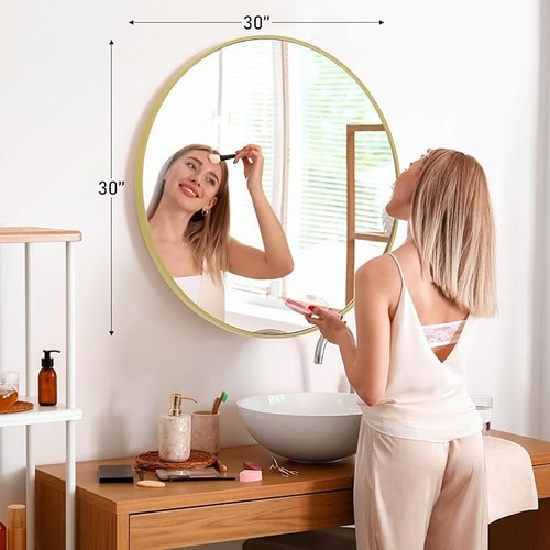 Gold Round Wall Mirror Bathroom Mirrors Over Sink Circle Mirror for Bedroom - Picture 12 of 12