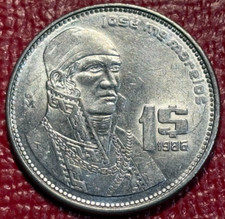 HIGH GRADE AU/UNC 1986  MEXICAN MEXICO ONE UN  PESO-APR070