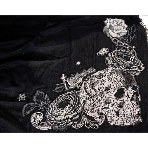 NEU $ 570 ALEXANDER MCQUEEN schwarz TATTOO SCHÄDEL Wolle Seide WISPY 55" x 55" SCHAL - Bild 9 von 21