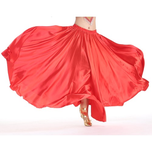 Womens Satin Skirts Full Circle Flowy Skirt Elastic Waist Belly Dance Tribal - Picture 8 of 35